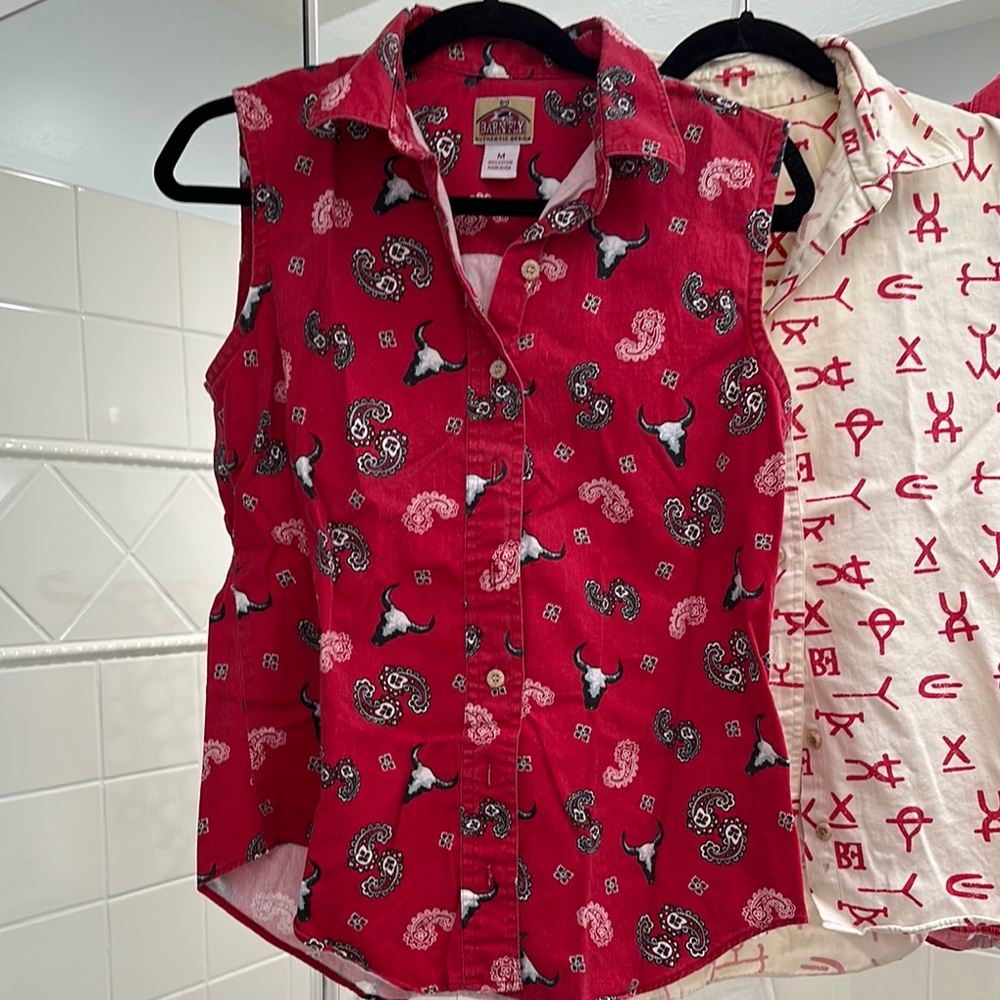 Vintage Barnfly Western Sleeveless Cotton Tops - Red and Cream- M - Picture 6 of 8